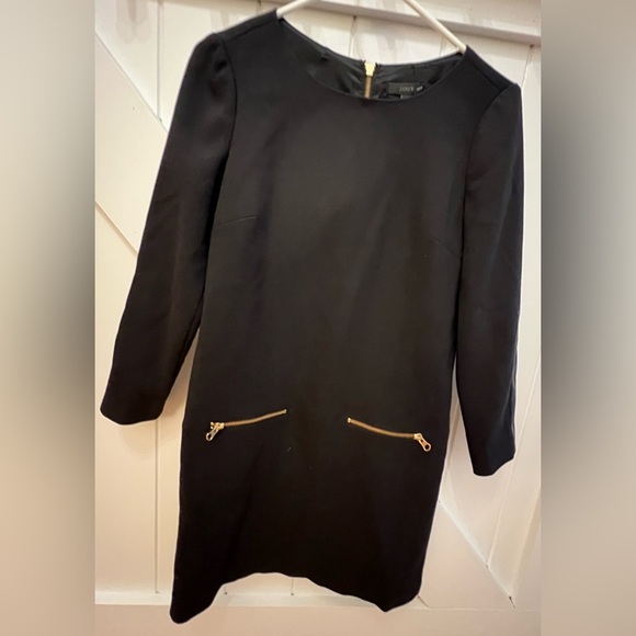 NWT JCrew Black Dress with Gold Accent Zippers and Faux Leather Cuffs - Picture 2 of 12